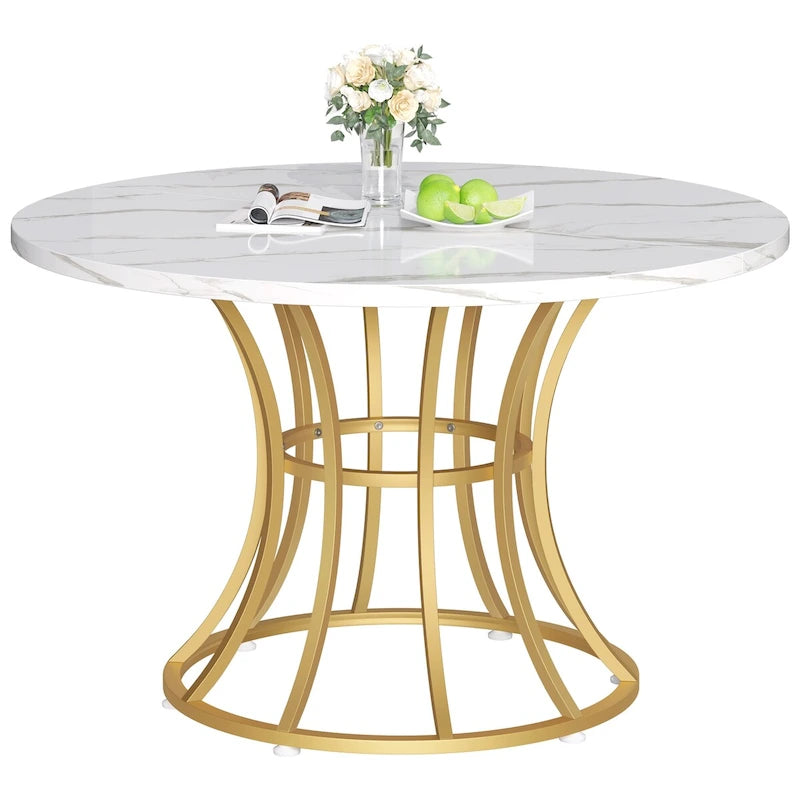 Table à manger ronde moderne en faux marbre de 114 cm pour 4 à 6 personnes