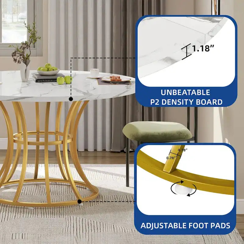 Table à manger ronde moderne en faux marbre de 114 cm pour 4 à 6 personnes
