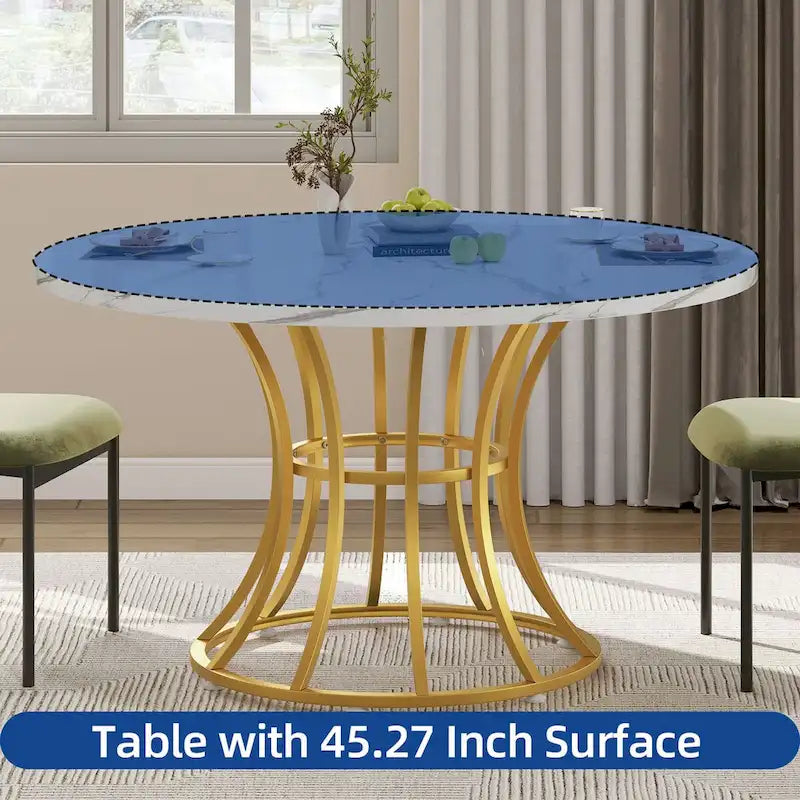 Table à manger ronde moderne en faux marbre de 114 cm pour 4 à 6 personnes