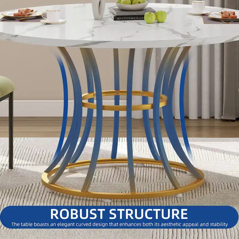 Table à manger ronde moderne en faux marbre de 114 cm pour 4 à 6 personnes