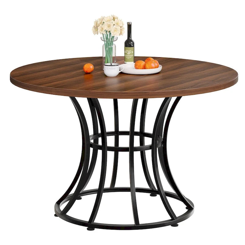 Table à manger ronde moderne en faux marbre de 114 cm pour 4 à 6 personnes