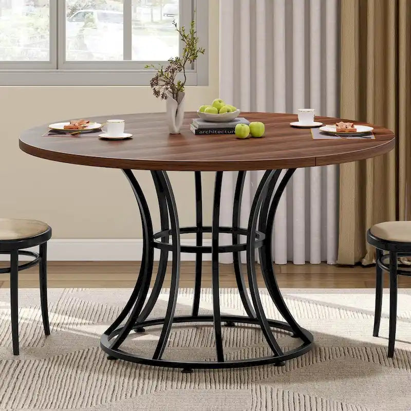 Table à manger ronde moderne en faux marbre de 114 cm pour 4 à 6 personnes