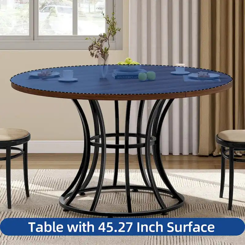 Table à manger ronde moderne en faux marbre de 114 cm pour 4 à 6 personnes